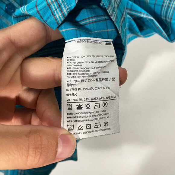 Arc'teryx Short Sleeve Plaid Peakline Hike Shirt Blue men's size Large - Picture 5 of 7